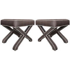 Pair (2) of Classic Billy Baldwin Style X Base Upholstered Benches