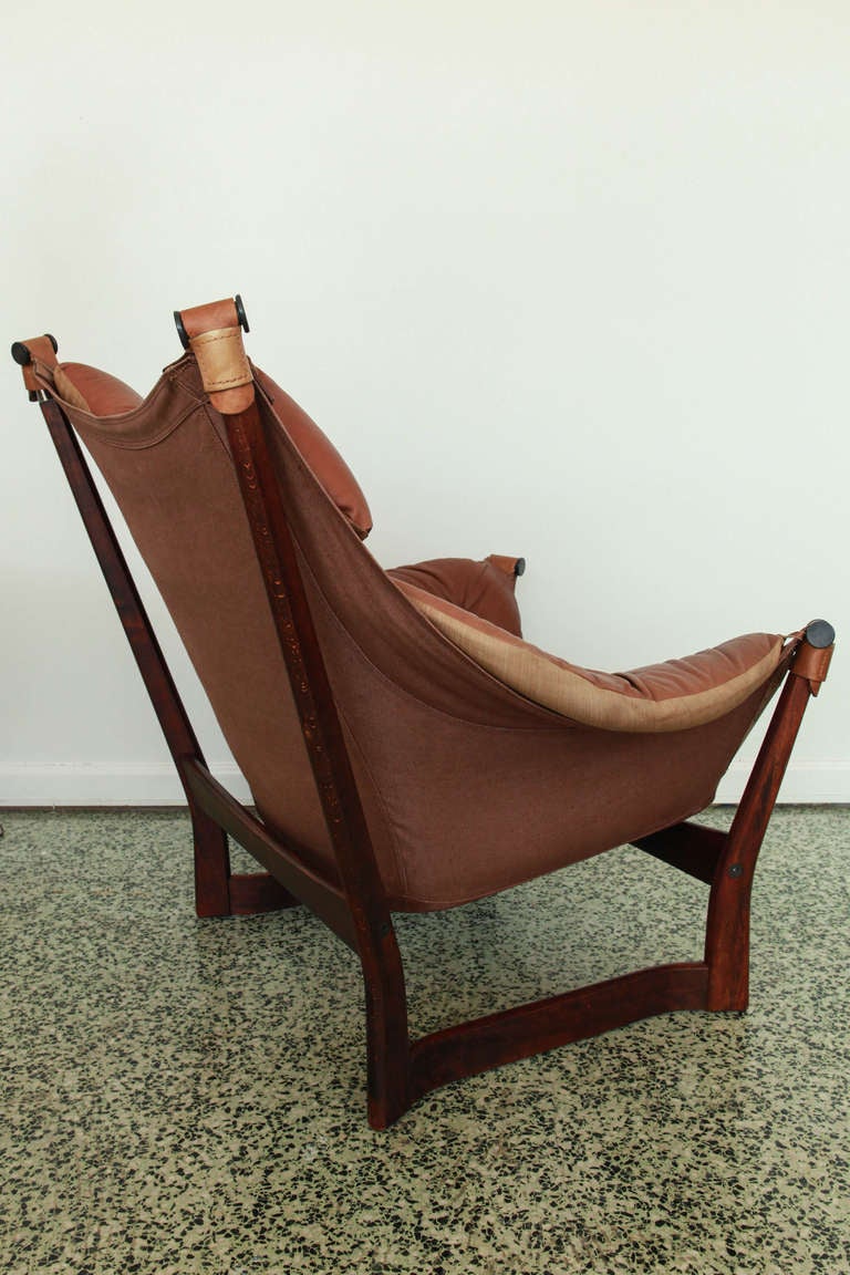 Danish Ingmar Relling for Westnofa Brown Leather Sling Lounge Chair