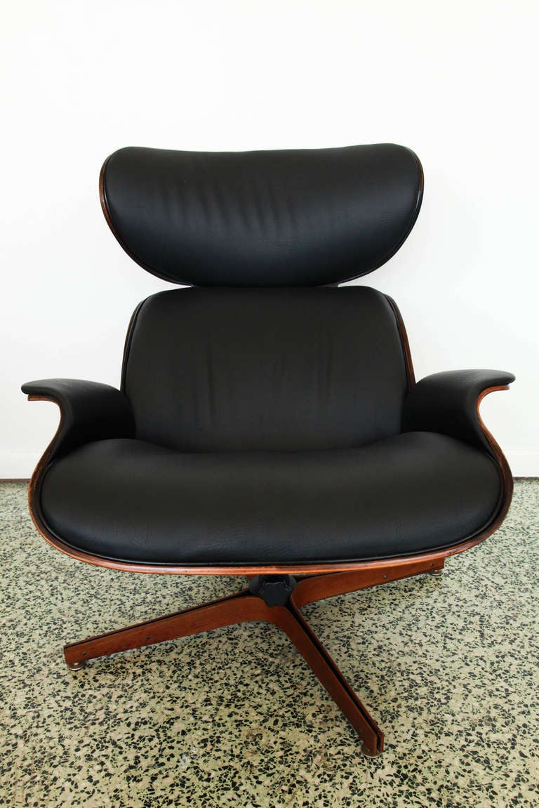 Mid-20th Century Mr. Chair By George Mulhauser for Plycraft  Black Lounge Chair and Ottoman