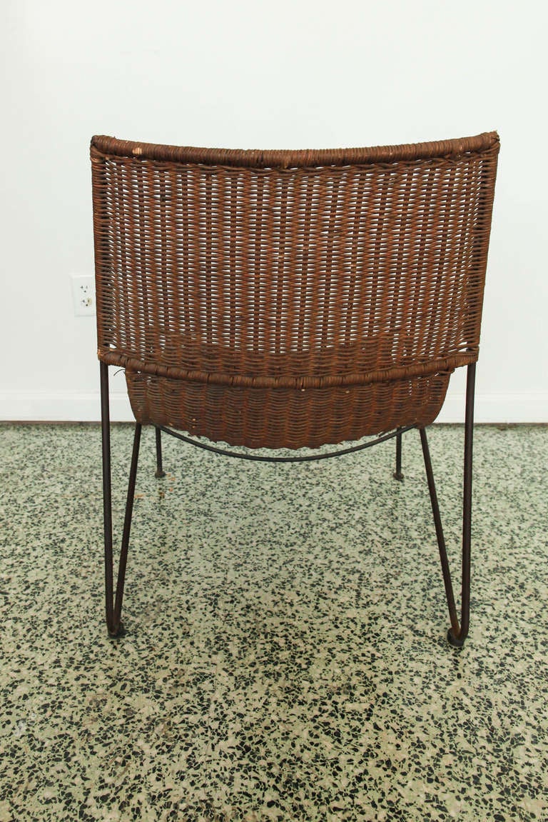 Mid-Century Modern Pair Frederick Weinberg Iron and Wicker Sling Chairs