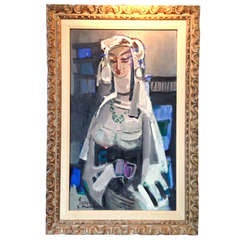 1957 Zvi Mairovich Female Portrait Abstract Mid-Century Painting