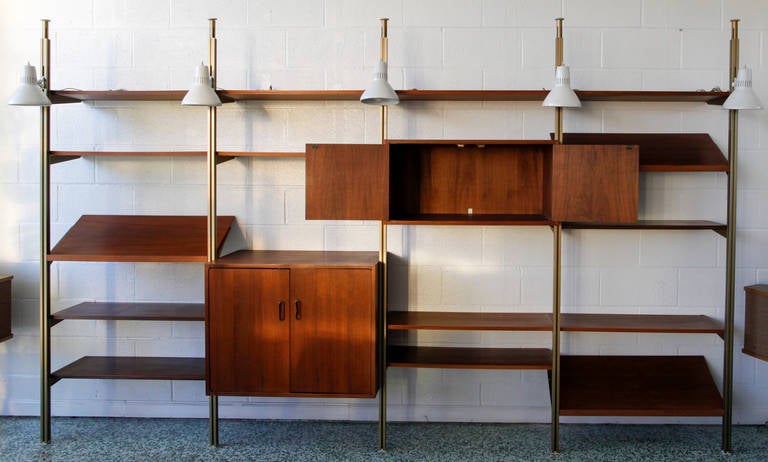 Brass and Walnut Wall Shelf Unit by George Nelson for Omni Systems 3