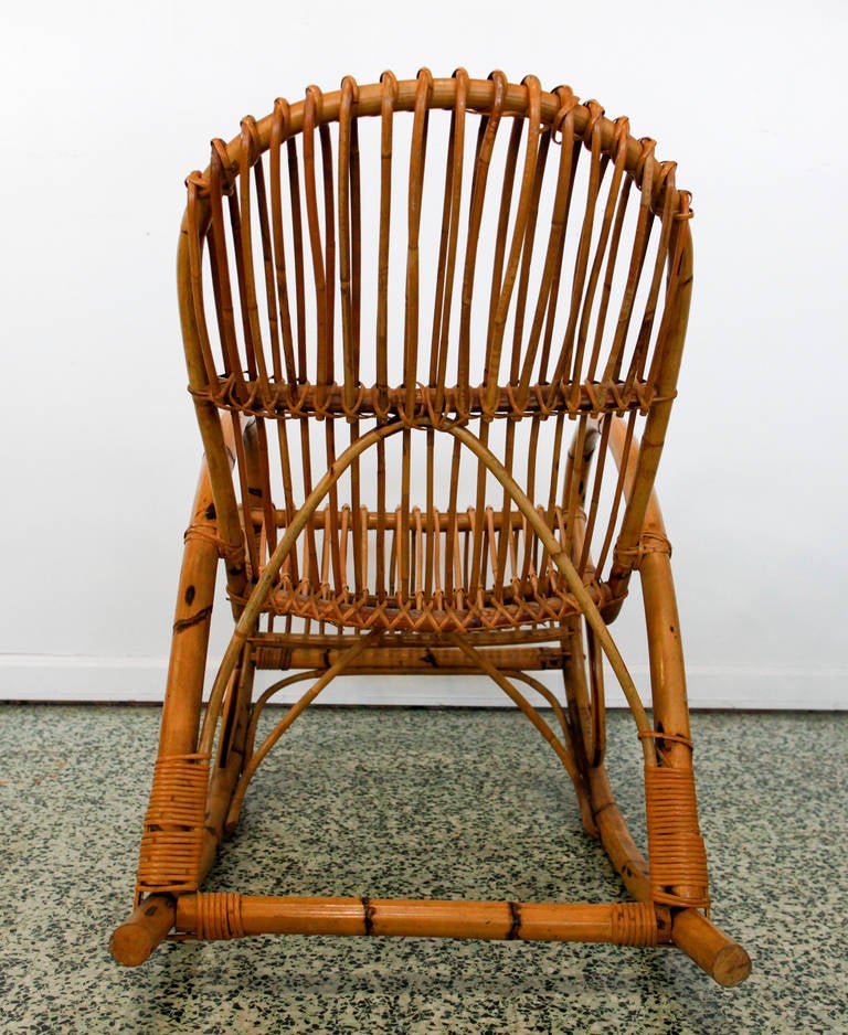 Mid-20th Century Mid-Century Italian Rattan Rocking Chair by Franco Albini