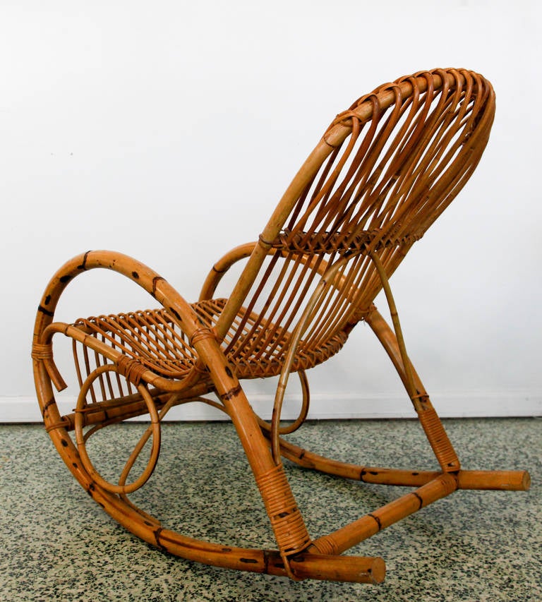 Mid-Century Italian Rattan Rocking Chair by Franco Albini 1