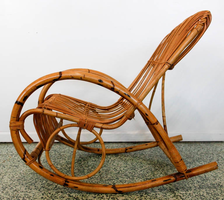 Mid-Century Italian Rattan Rocking Chair by Franco Albini 2