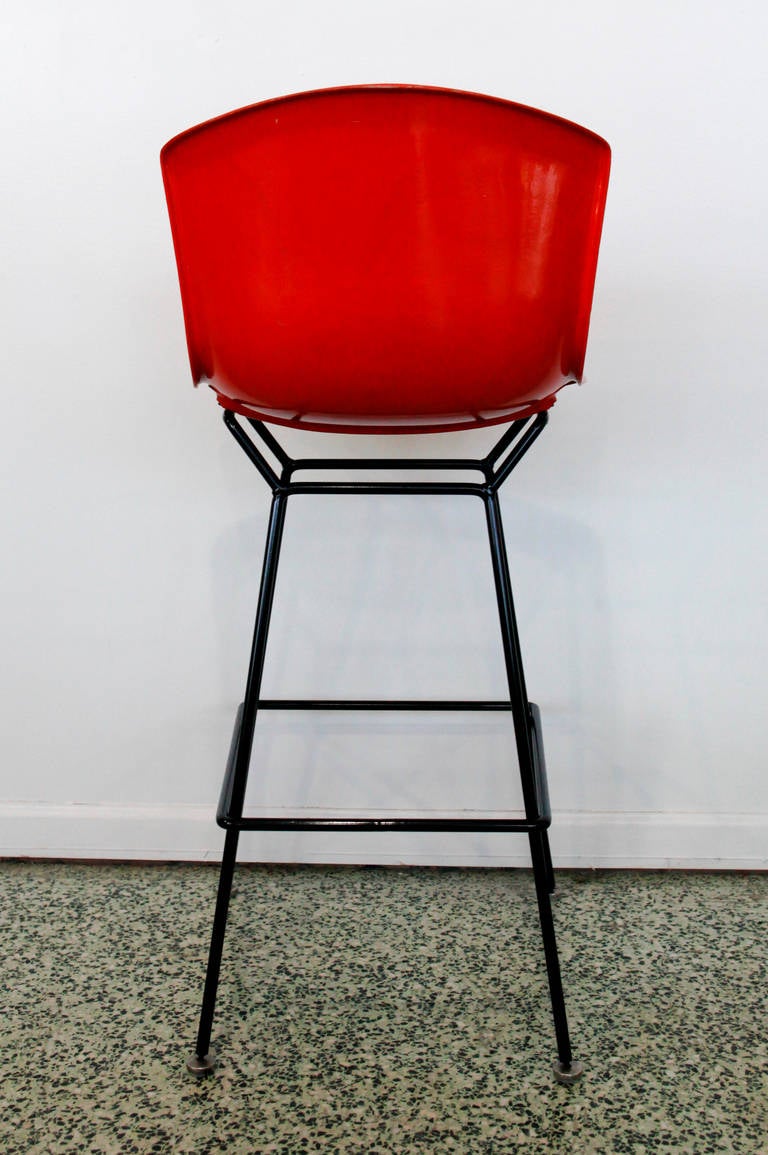 Rare Pair of Red Fiberglass Knoll Bertoia Stools In Excellent Condition In St. Louis, MO