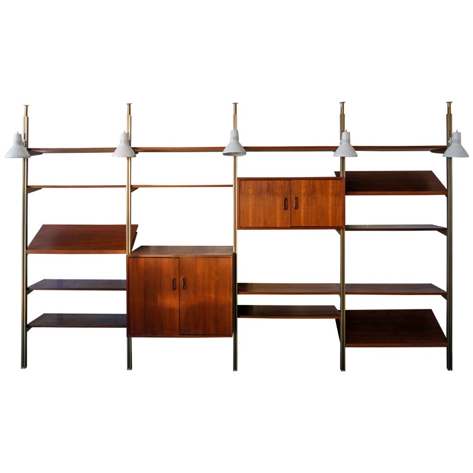 Brass and Walnut Wall Shelf Unit by George Nelson for Omni Systems