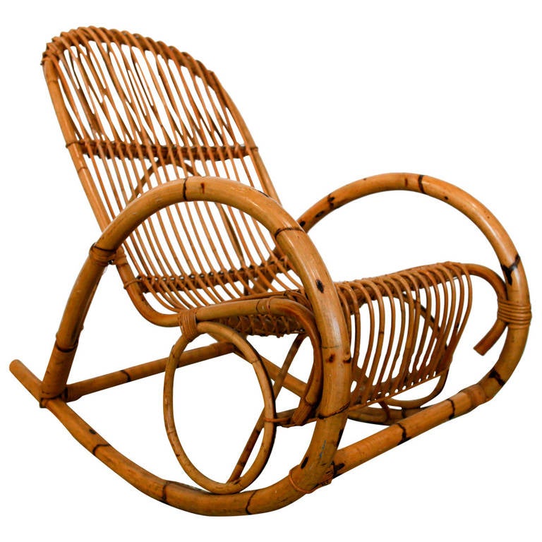 Mid Century Italian Rattan Rocking Chair by Franco Albini