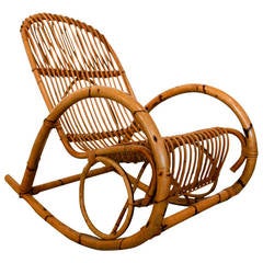 Mid-Century Italian Rattan Rocking Chair by Franco Albini
