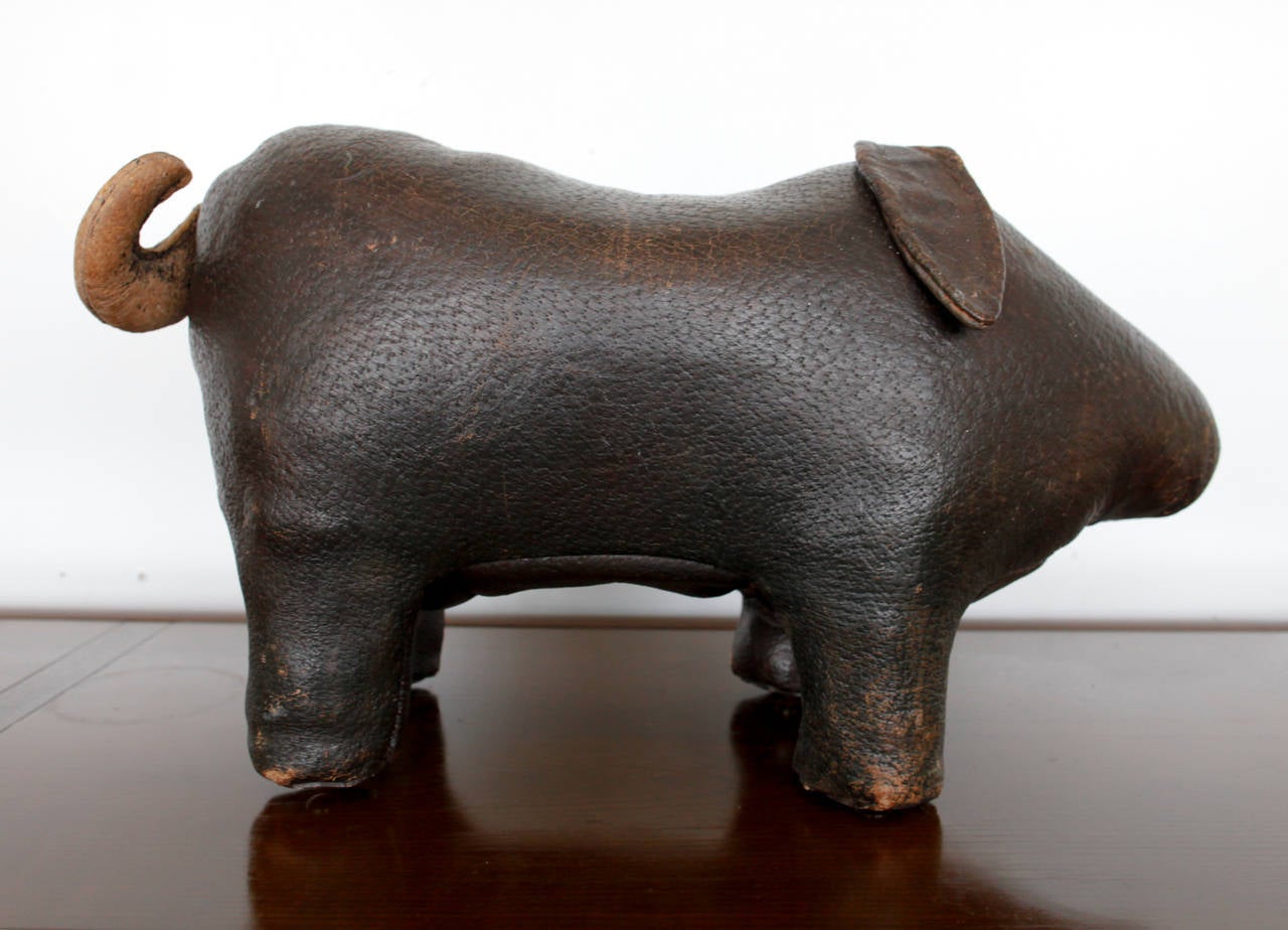 American Vintage Leather Pig Animal Stool or Ottoman