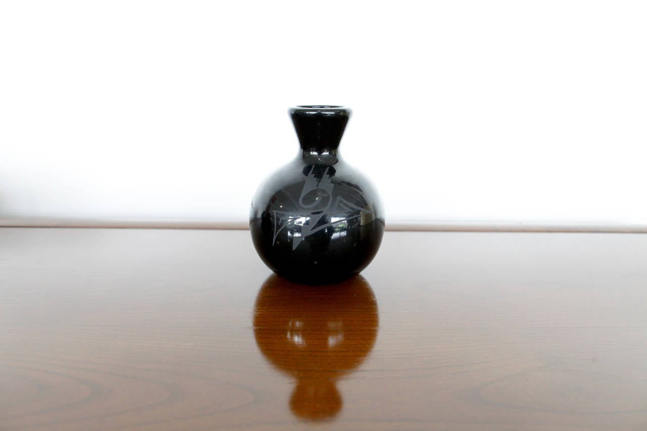 Collection of Mid-Century Black on Black Pottery Vases In Excellent Condition In St. Louis, MO