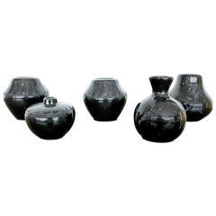 Collection of Mid-Century Black on Black Pottery Vases