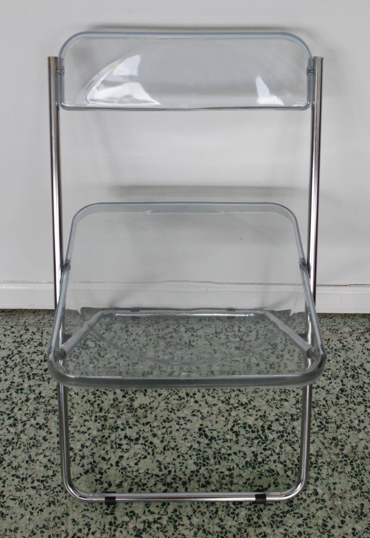 Six Folding Vintage Transparent Lucite Chrome Italian Chairs by Cattaneo In Excellent Condition In St. Louis, MO