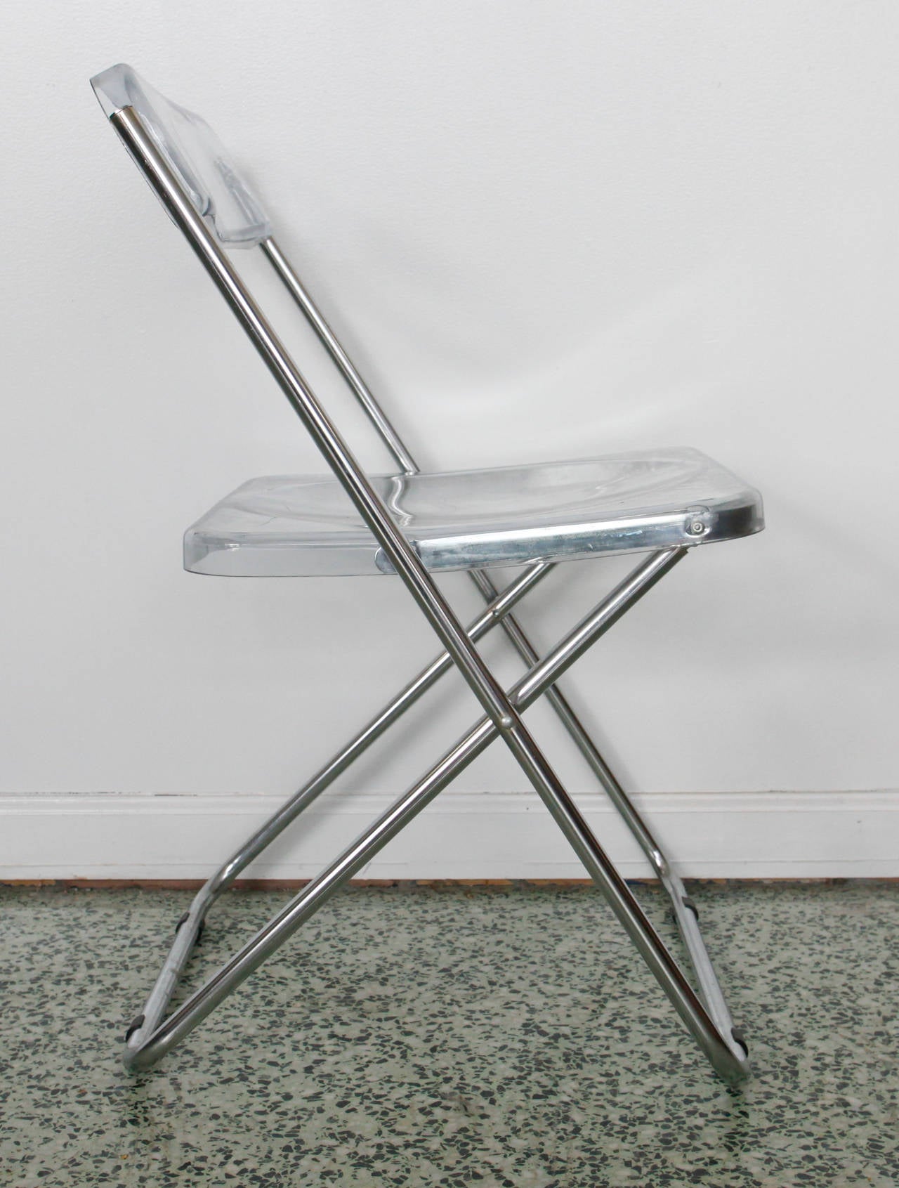 20th Century Six Folding Vintage Transparent Lucite Chrome Italian Chairs by Cattaneo
