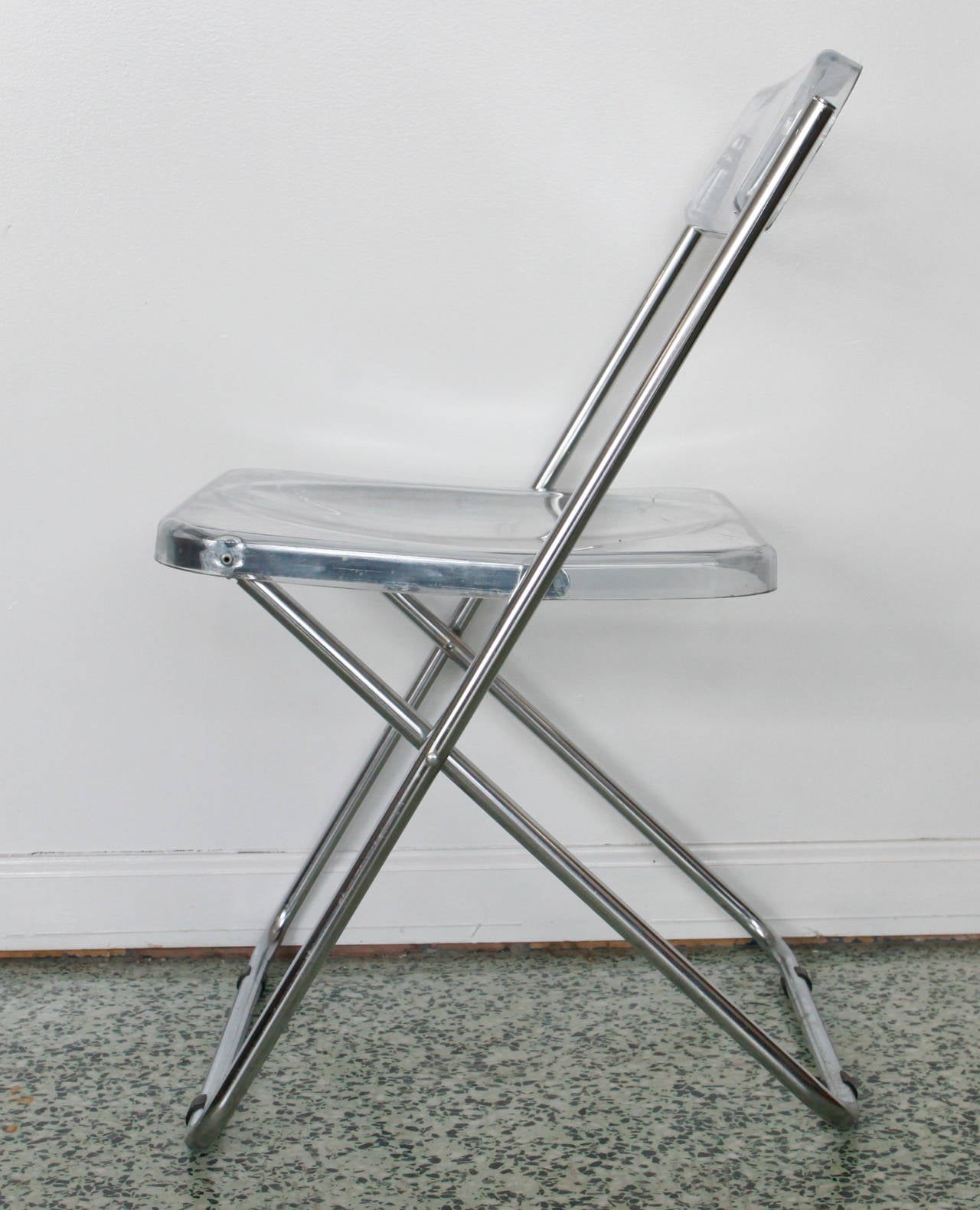 Six Folding Vintage Transparent Lucite Chrome Italian Chairs by Cattaneo 4