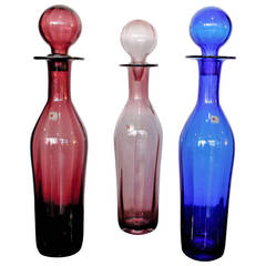 Three Large Midcentury Glass Blenko Decanters