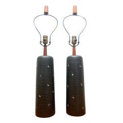 Pair of Large Painted Cylinder Table Lamps by Gordon Martz