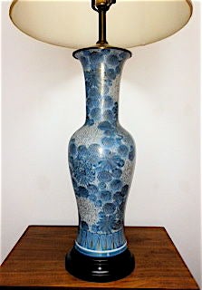 American Blue Chrysanthemum Porcelain Lamp by Marbro