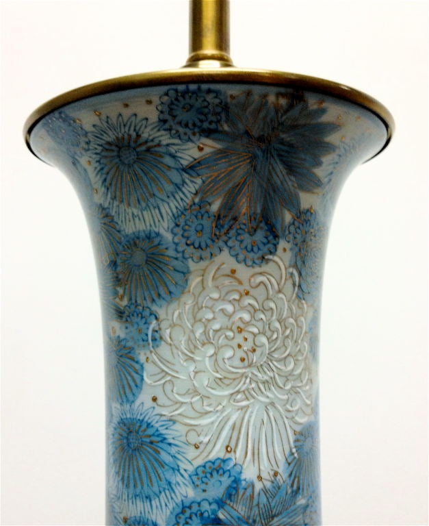 Mid-20th Century Blue Chrysanthemum Porcelain Lamp by Marbro
