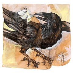 Large Ink + Charcoal Crow Scientific Illustration Art