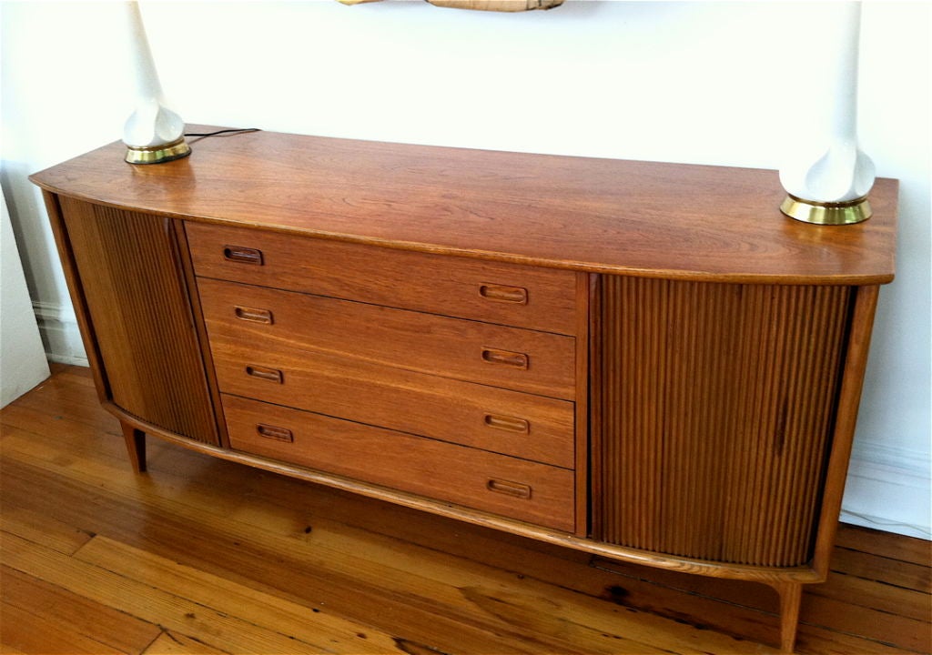 Danish Mid-Century Modern Teak Tambour Door Credenza Sideboard