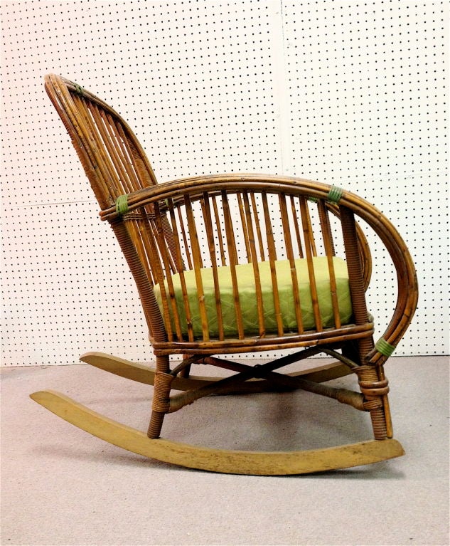 American Art Deco Split Reed Wicker Rocking Chair