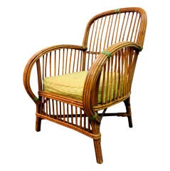 Antique Art Deco Split Reed Wicker Lounge Chair