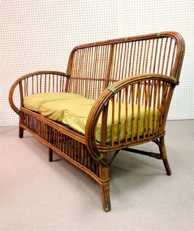 Art Deco Split Reed Wicker Sofa