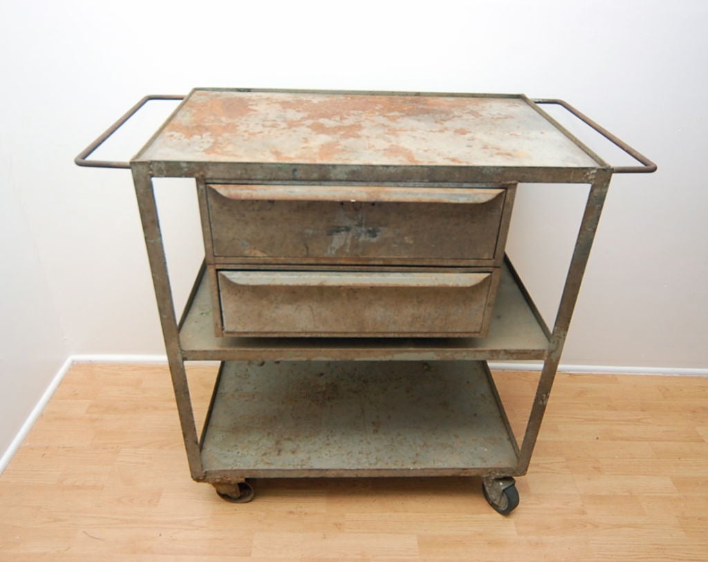 American Industrial Vintage Mid-Century Rolling Cart Trolley Table