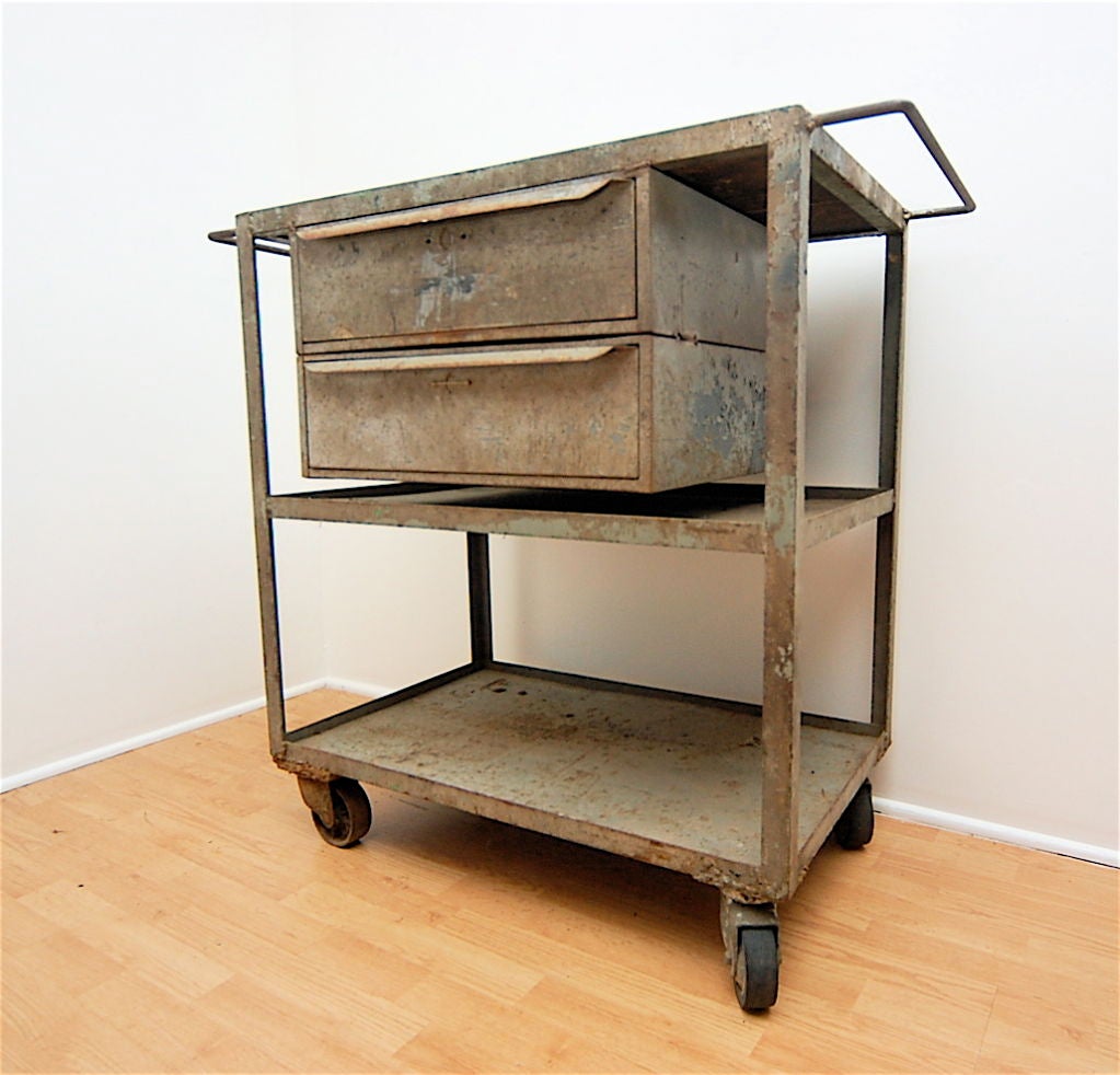 Mid-20th Century Industrial Vintage Mid-Century Rolling Cart Trolley Table