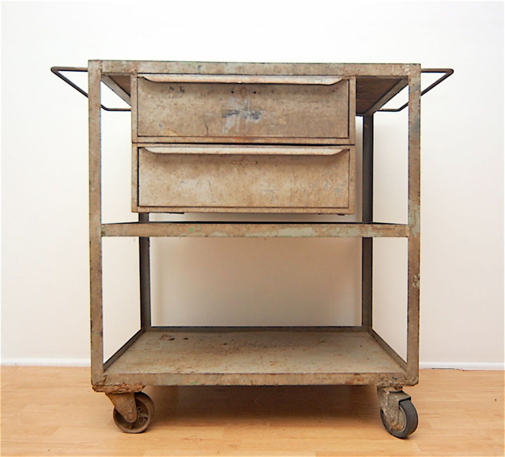 Metal Industrial Vintage Mid-Century Rolling Cart Trolley Table