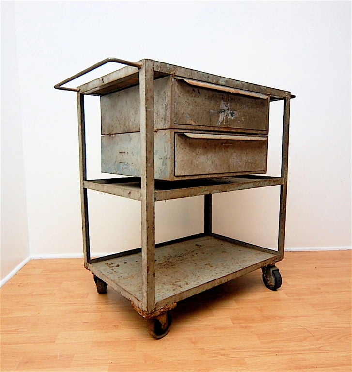 Industrial Vintage Mid-Century Rolling Cart Trolley Table 1