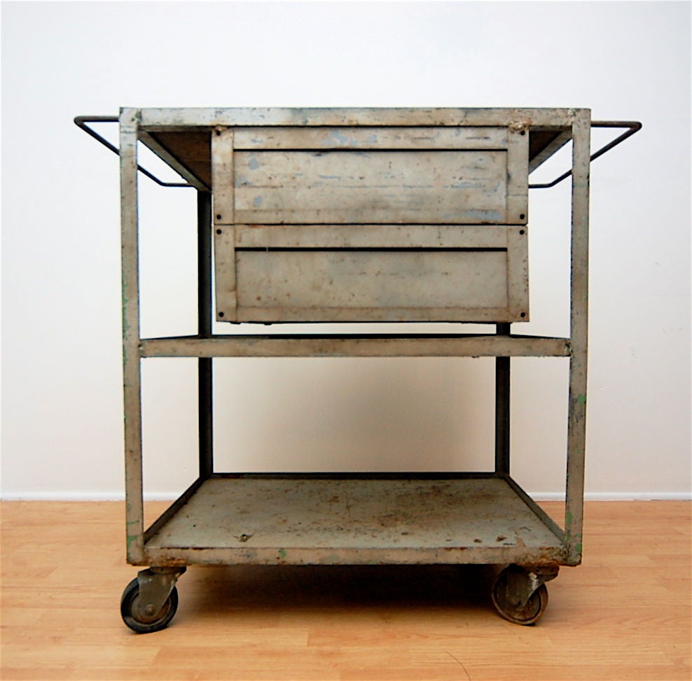 Industrial Vintage Mid-Century Rolling Cart Trolley Table 2