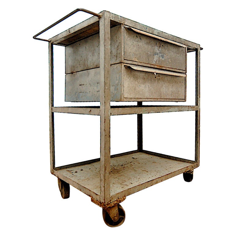 Industrial Vintage Mid-Century Rolling Cart Trolley Table
