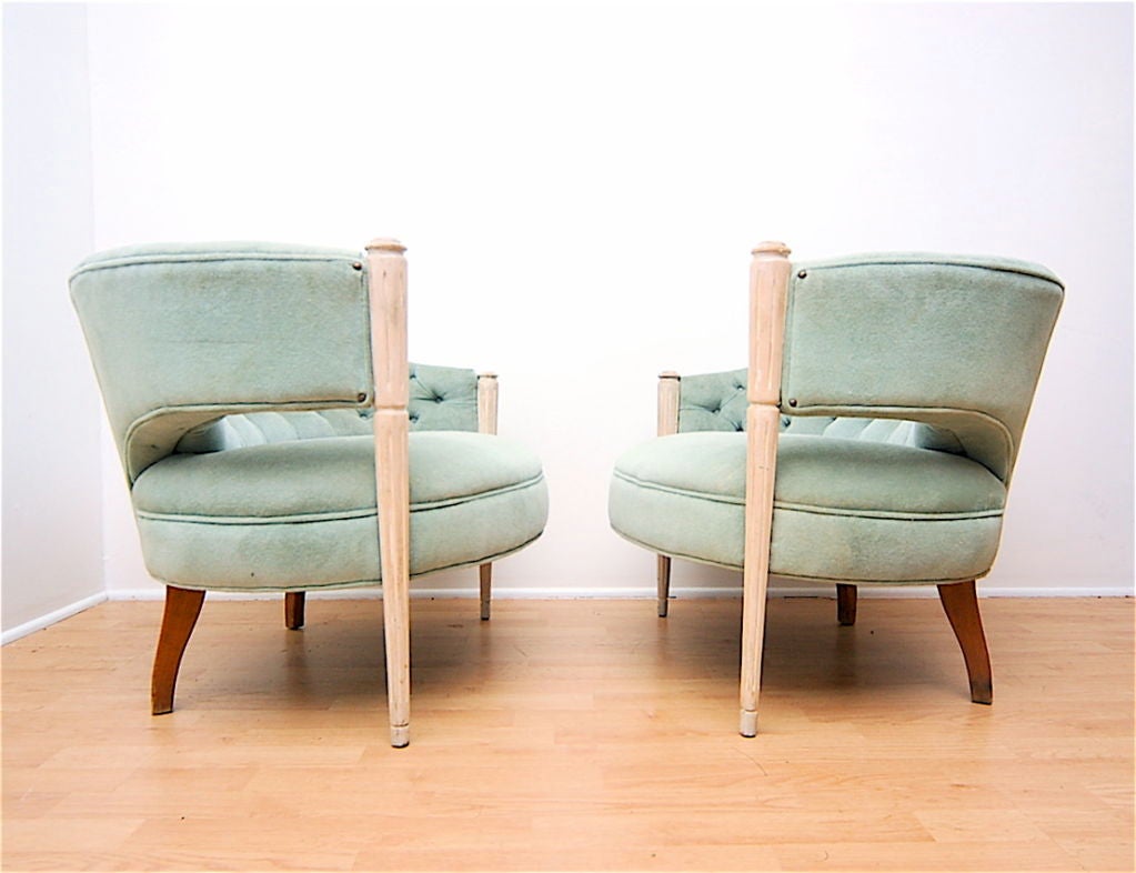 Mid-20th Century Pair Asymmetrical Hollywood Glamour Regency Lounge Chairs