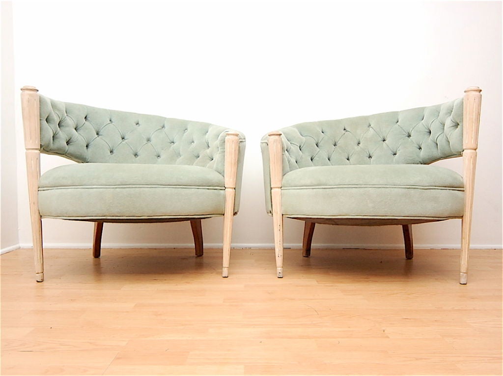 Pair Asymmetrical Hollywood Glamour Regency Lounge Chairs 2