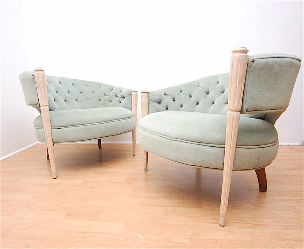 Pair Asymmetrical Hollywood Glamour Regency Lounge Chairs 3