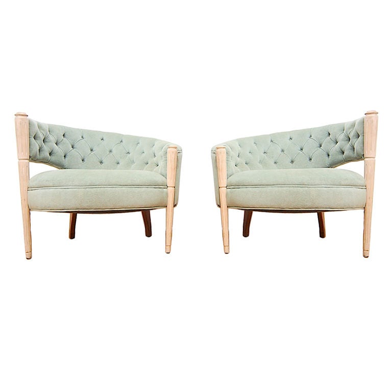 Pair Asymmetrical Hollywood Glamour Regency Lounge Chairs