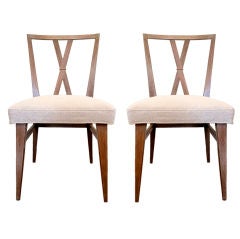 Two X-Back Dining Chairs by Tommi Parzinger with Knoll Fabric