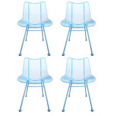 4 Russell Woodard Turquoise Mesh Chairs