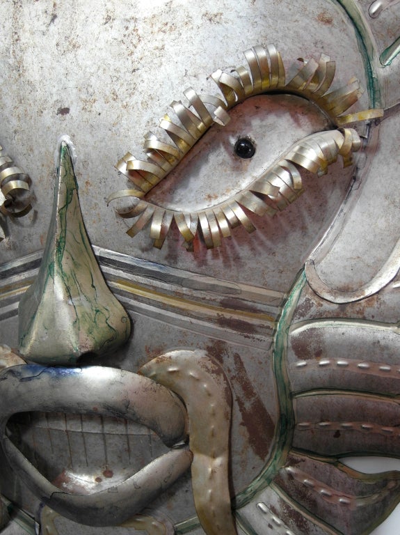 Large Decorative Mexican  Mayan Deco Tin Mask 1