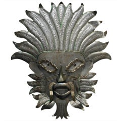 Vintage Large Decorative Mexican  Mayan Deco Tin Mask