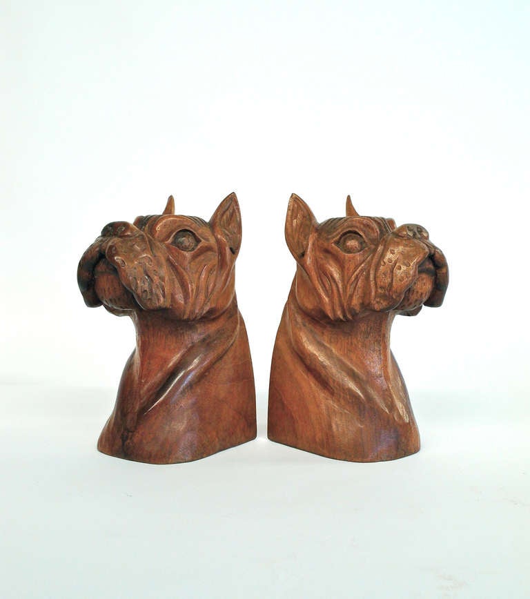 Beautifully carved Mexican bulldog bookends signed J.Pinal