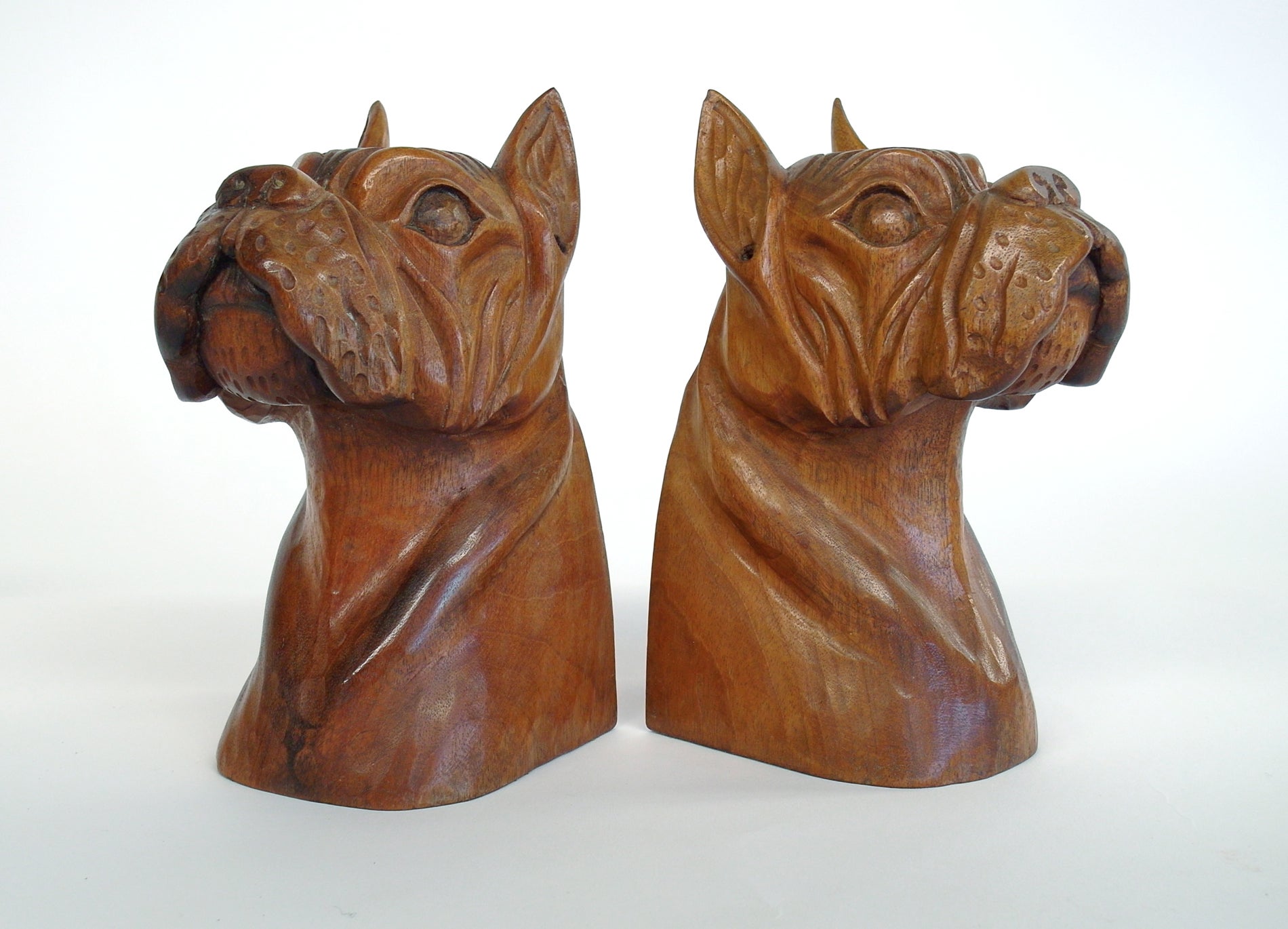 Carved Wooden Bulldog Bookends
