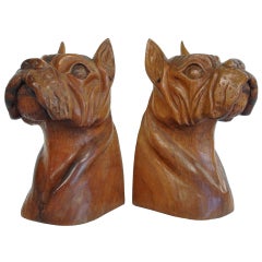 Carved Wooden Bulldog Bookends