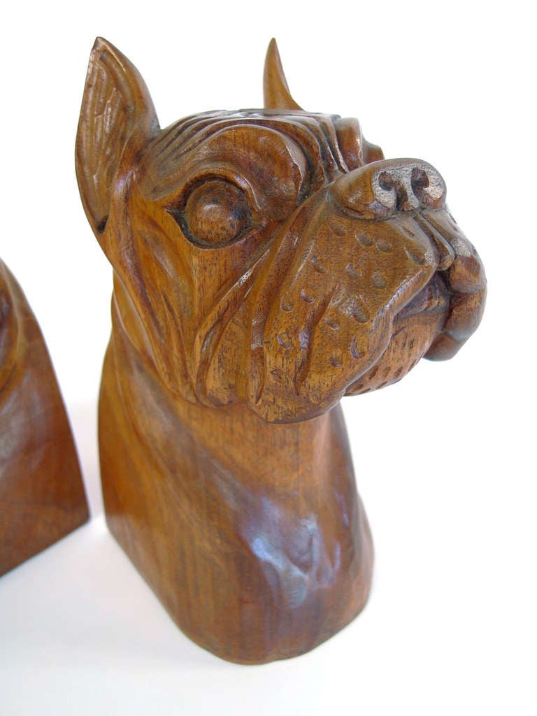 Mexican Hand-Carved Wooden Bulldog Bookends