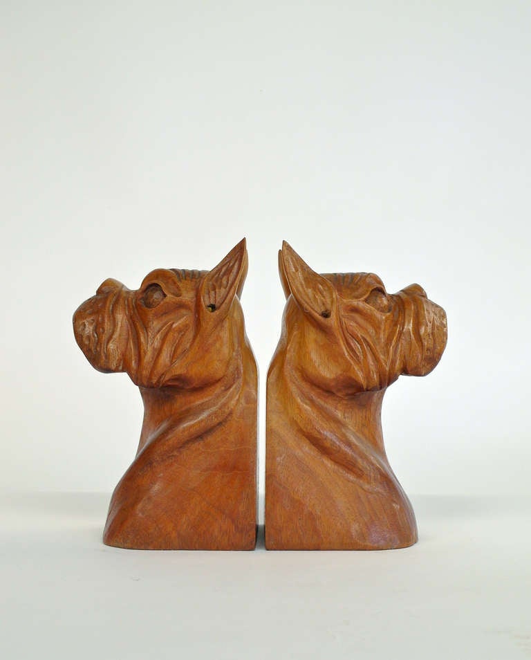 Hand-Carved Wooden Bulldog Bookends 1