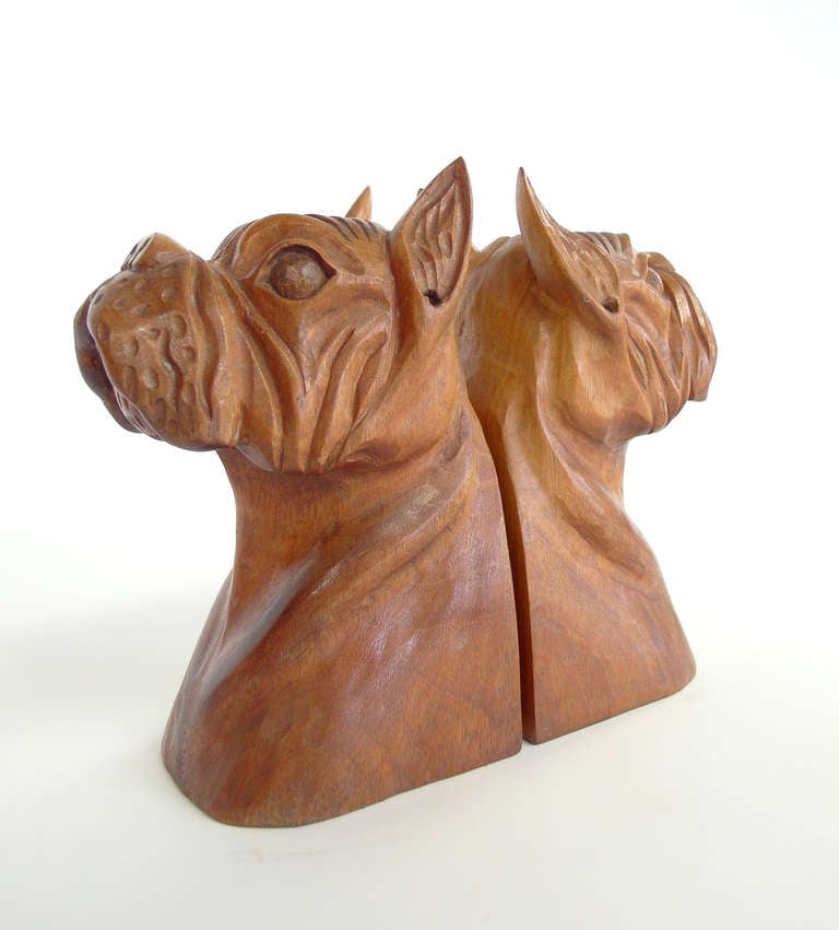 Carved Wooden Bulldog Bookends 2