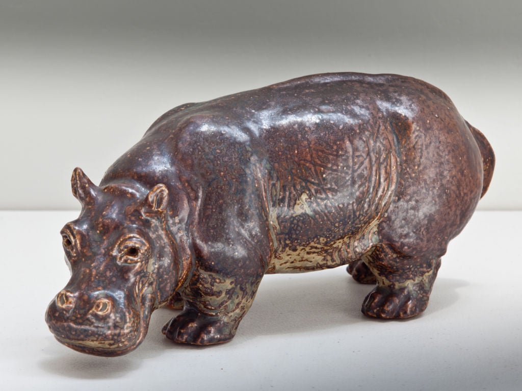 Knud Kyhn Hippopotamus for Royal Copenhagen In Excellent Condition For Sale In Chicago, IL