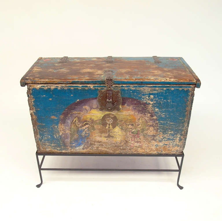 Very Rare Mexican Baroque Painted Chest For Sale 1